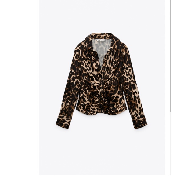 ZARA Pleated Print Blouse, Leopard Print, Size M - Picture 3 of 9